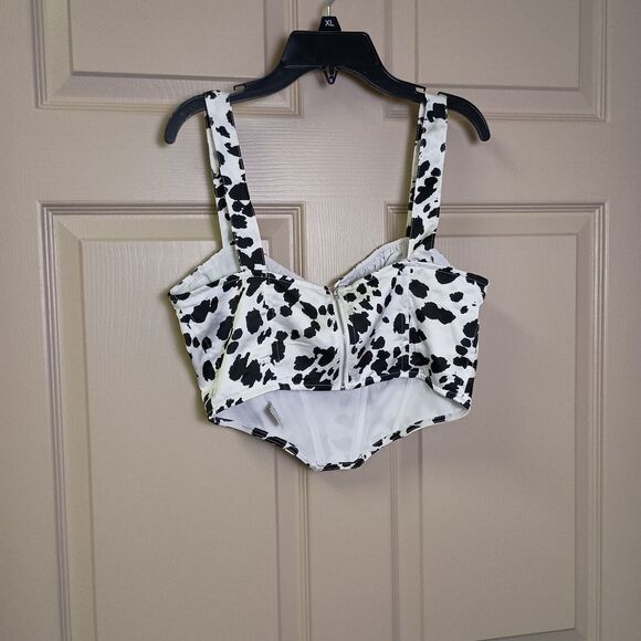 Cotton Candy LA Crop Top Size Small Cow Print Tie Front Zipper Back Ribbed - Picture 2 of 5